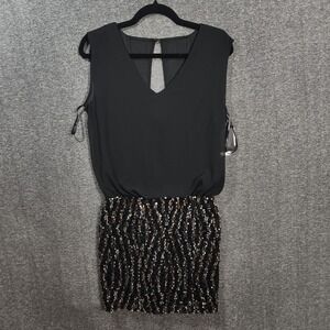 NWT‎ Guess Women's Evening Mini Black Dress Sparkle Bottom Cut Out Back Sz 0
